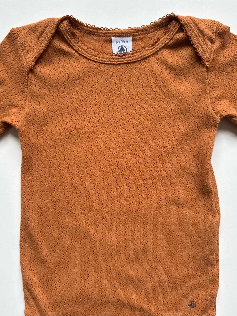 Petit Bateau Baby Long-Sleeved Openwork Bodysuit, ECUREUIL brown - Size 24M